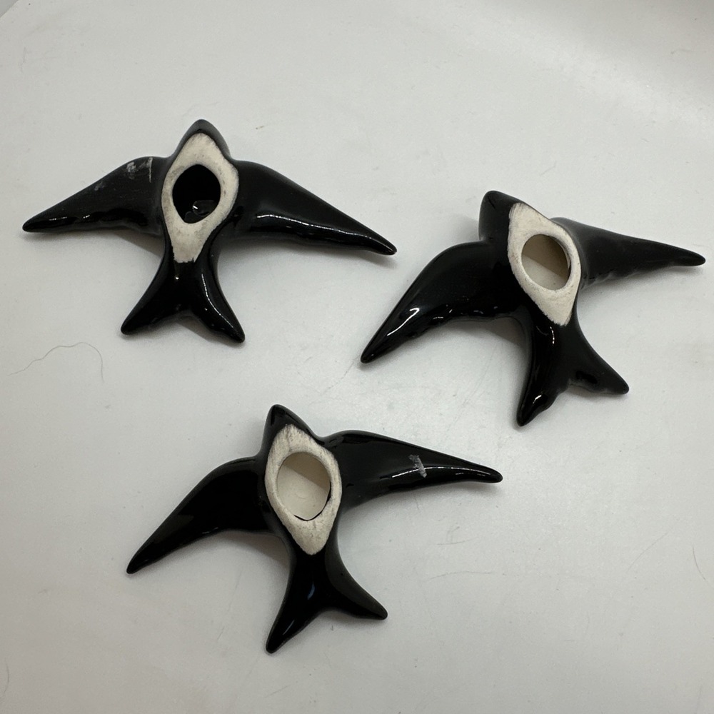 Hand-Painted Set 3 Ceramic Swallows - Spain Casa Atlantica Wall Art Black New - Picture 3 of 3
